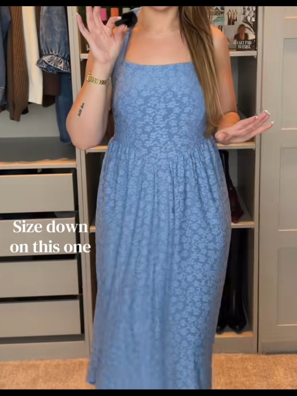 Casual Square-Neck Blue Midi Dress